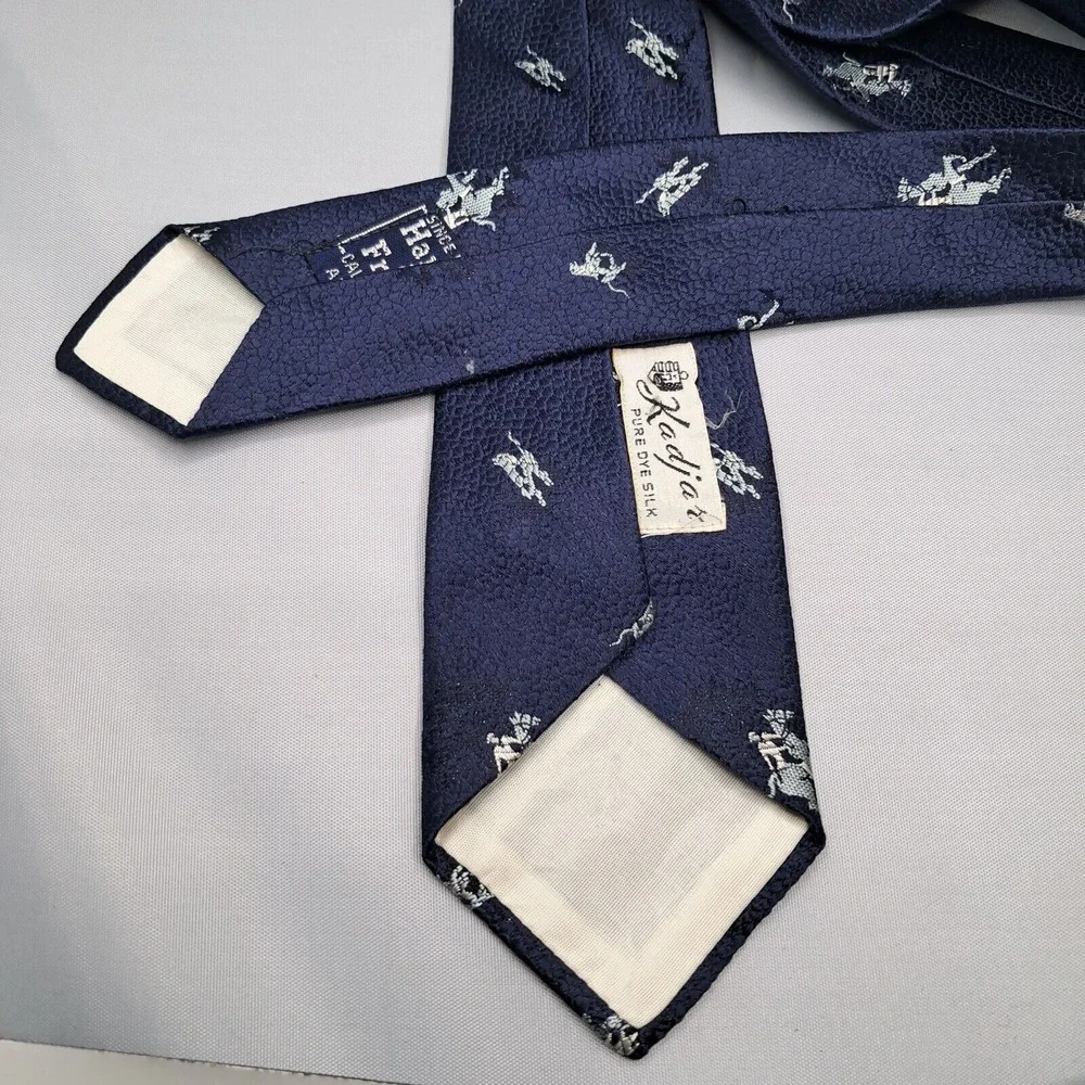 Vintage 50s Harris & Frank Kadjar Necktie Blue Pure Dye‎ Silk Pebble Horse USA